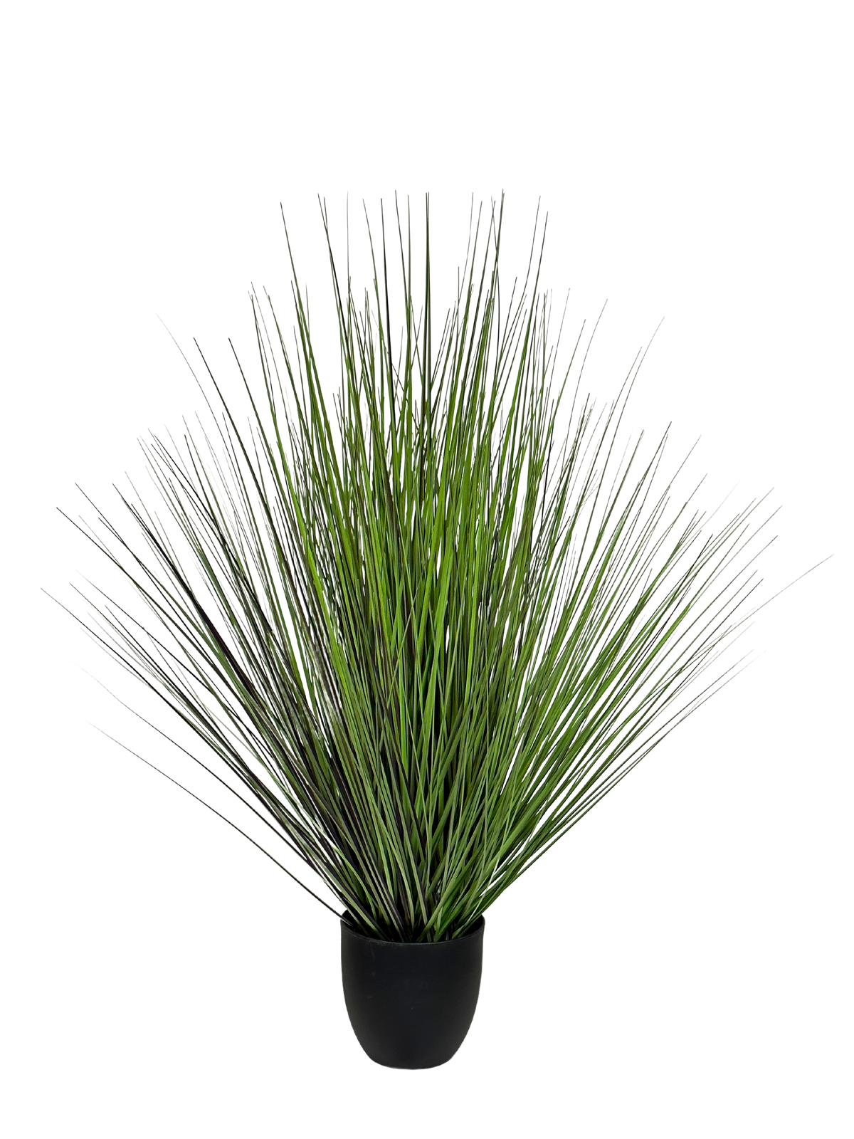 A artificial grass puppet with a bunch of swaying strands forming a plant-like shape, in a green color.
